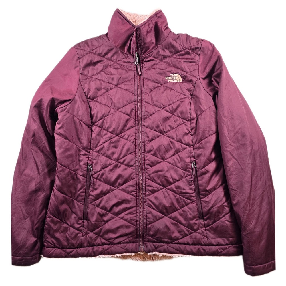 The North Face Reversible Jacket Womens Medium Burgundy Fleece Mossbud Swirl